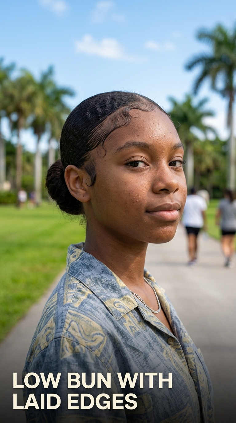 Low Bun with Laid Edges