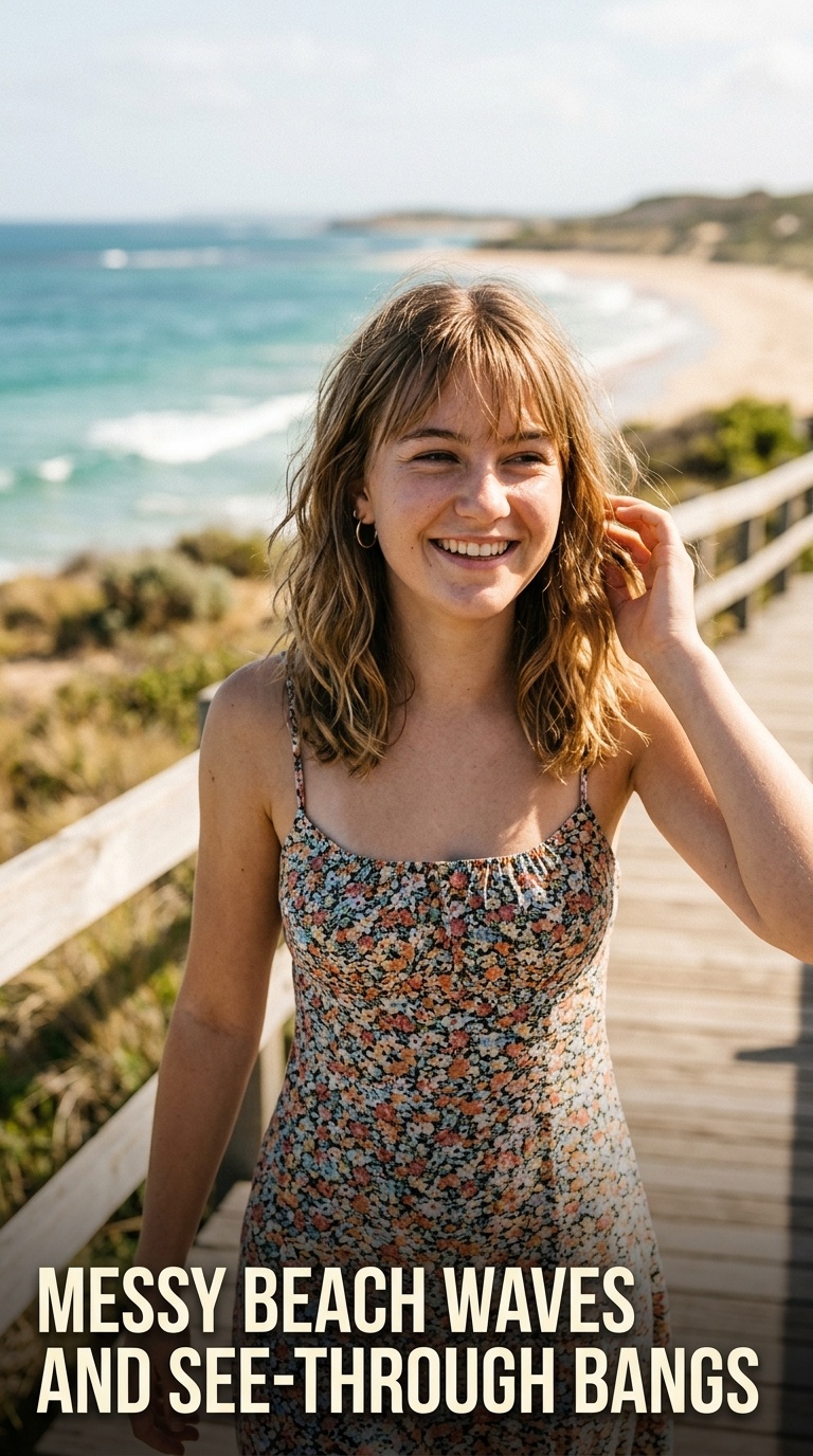 Messy Beach Waves and See-Through Bangs