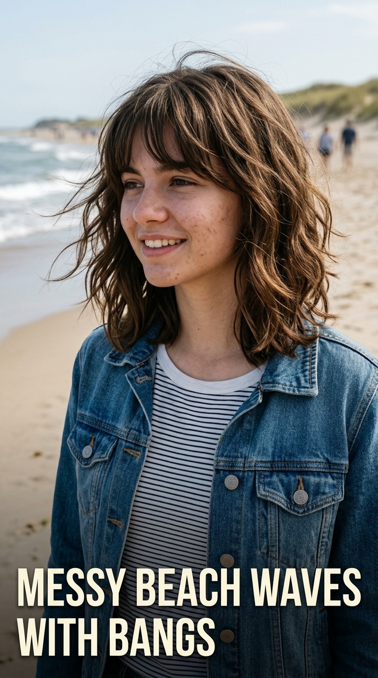 Messy Beach Waves with Bangs