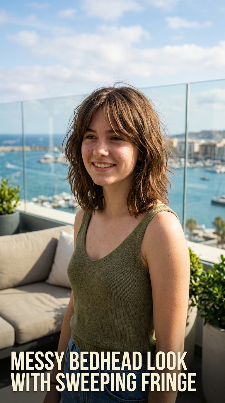 Messy Bedhead Look with Sweeping Fringe