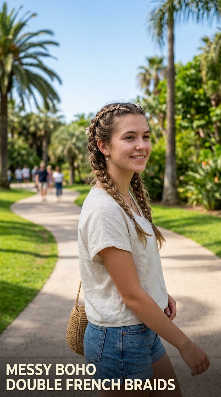 Messy Boho Double French Braids