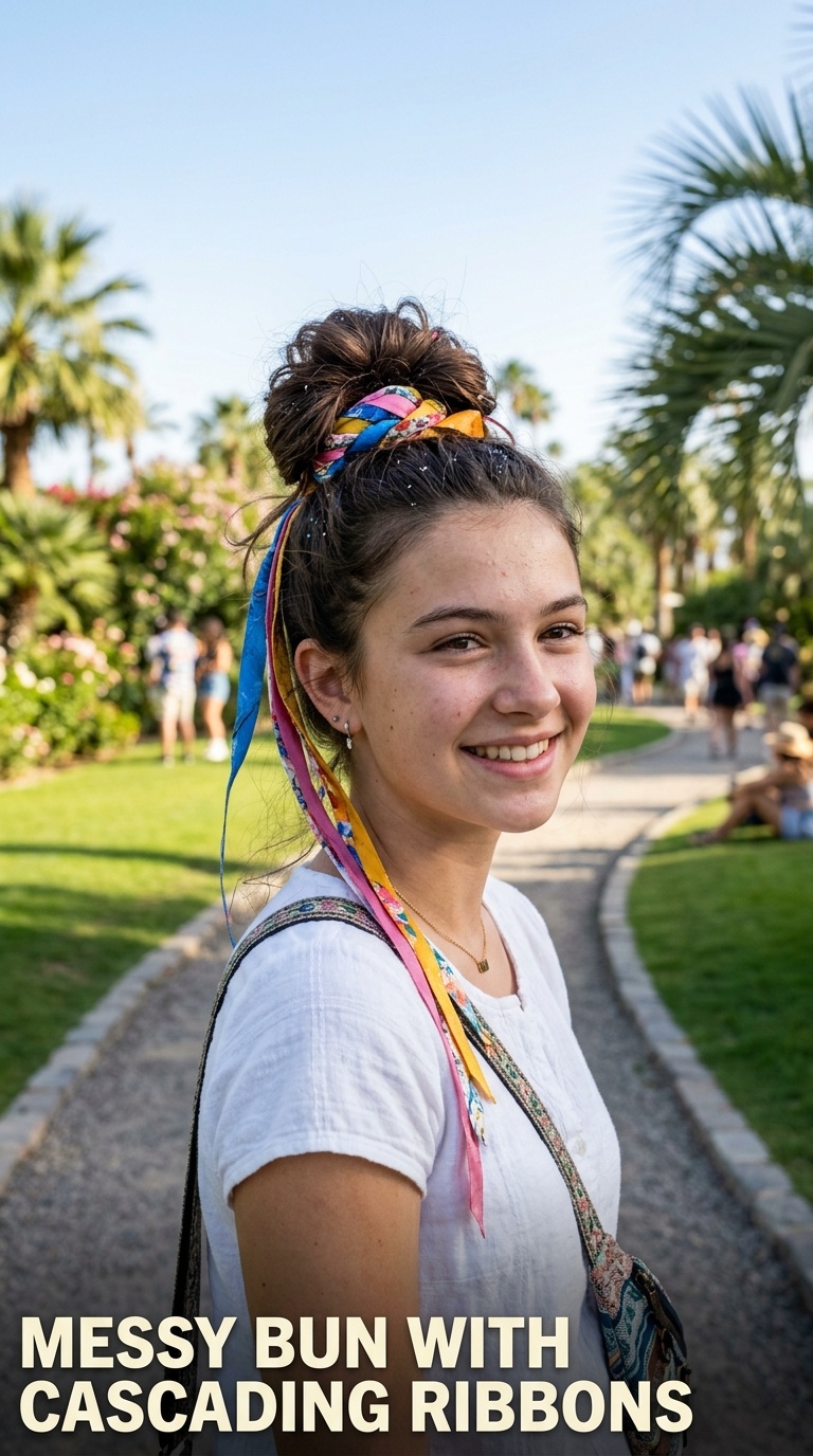 Messy Bun with Cascading Ribbons