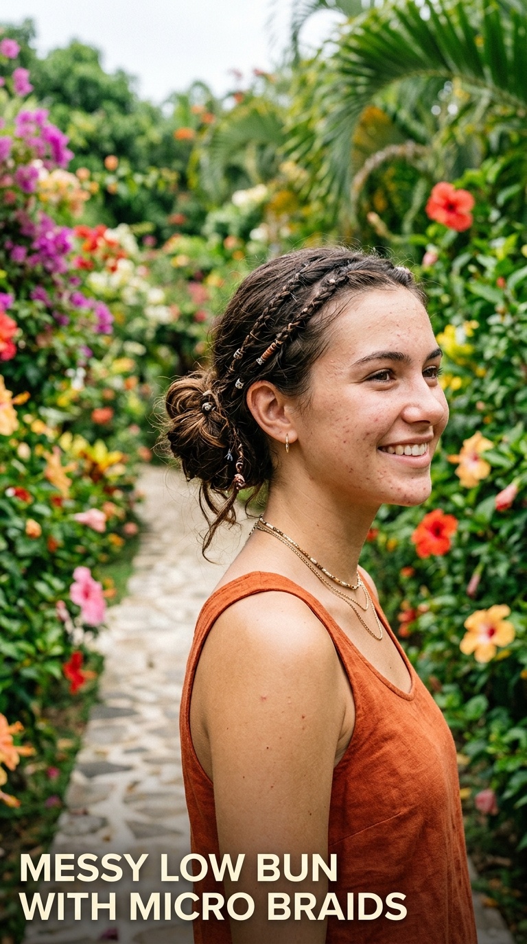 Messy Low Bun with Micro Braids
