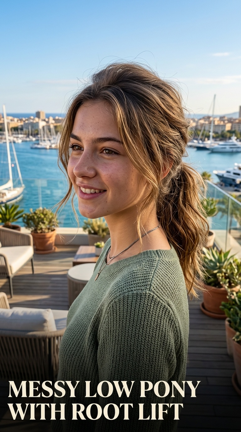Messy Low Pony with Root Lift