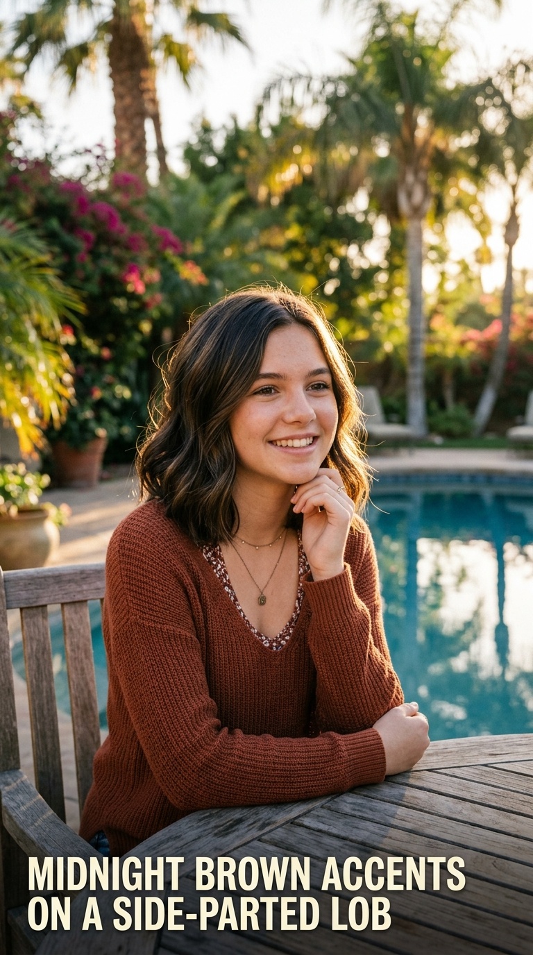 Midnight Brown Accents on a Side-Parted Lob
