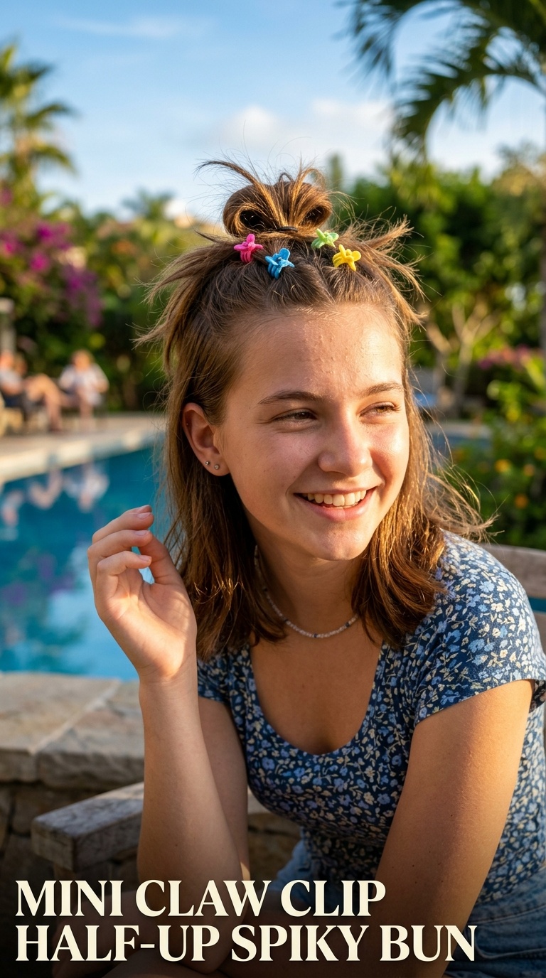 Mini Claw Clip Half-Up Spiky Bun