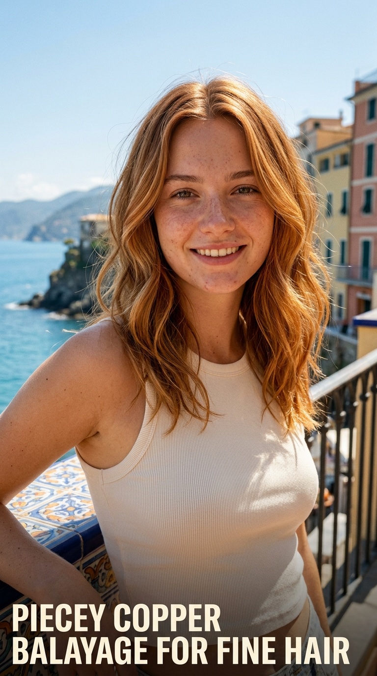 Piecey Copper Balayage for Fine Hair