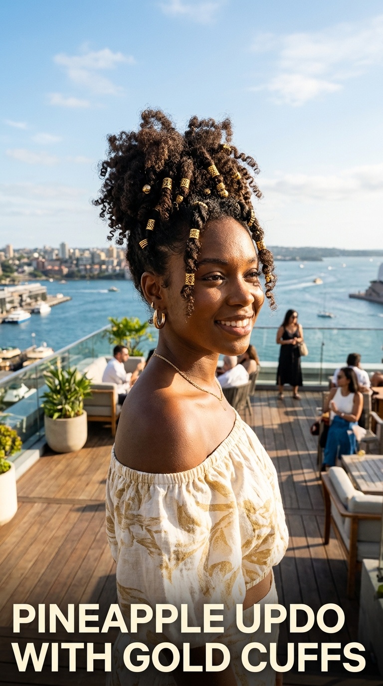 Pineapple Updo with Gold Cuffs