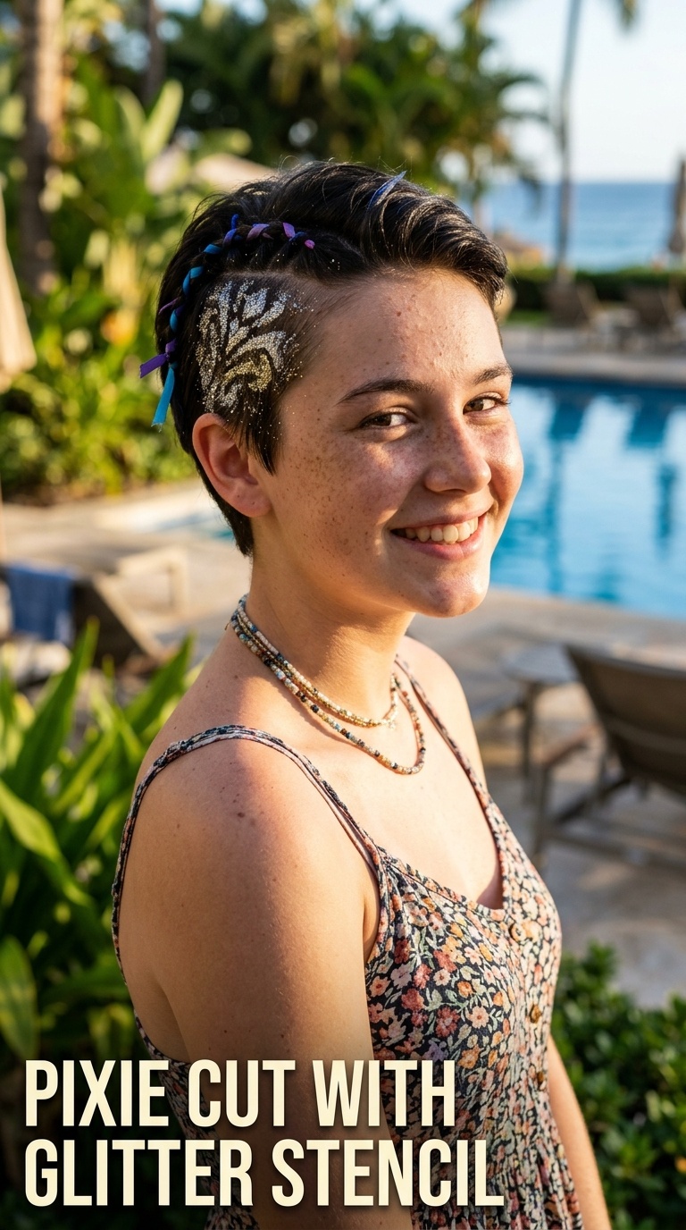 Pixie Cut with Glitter Stencil