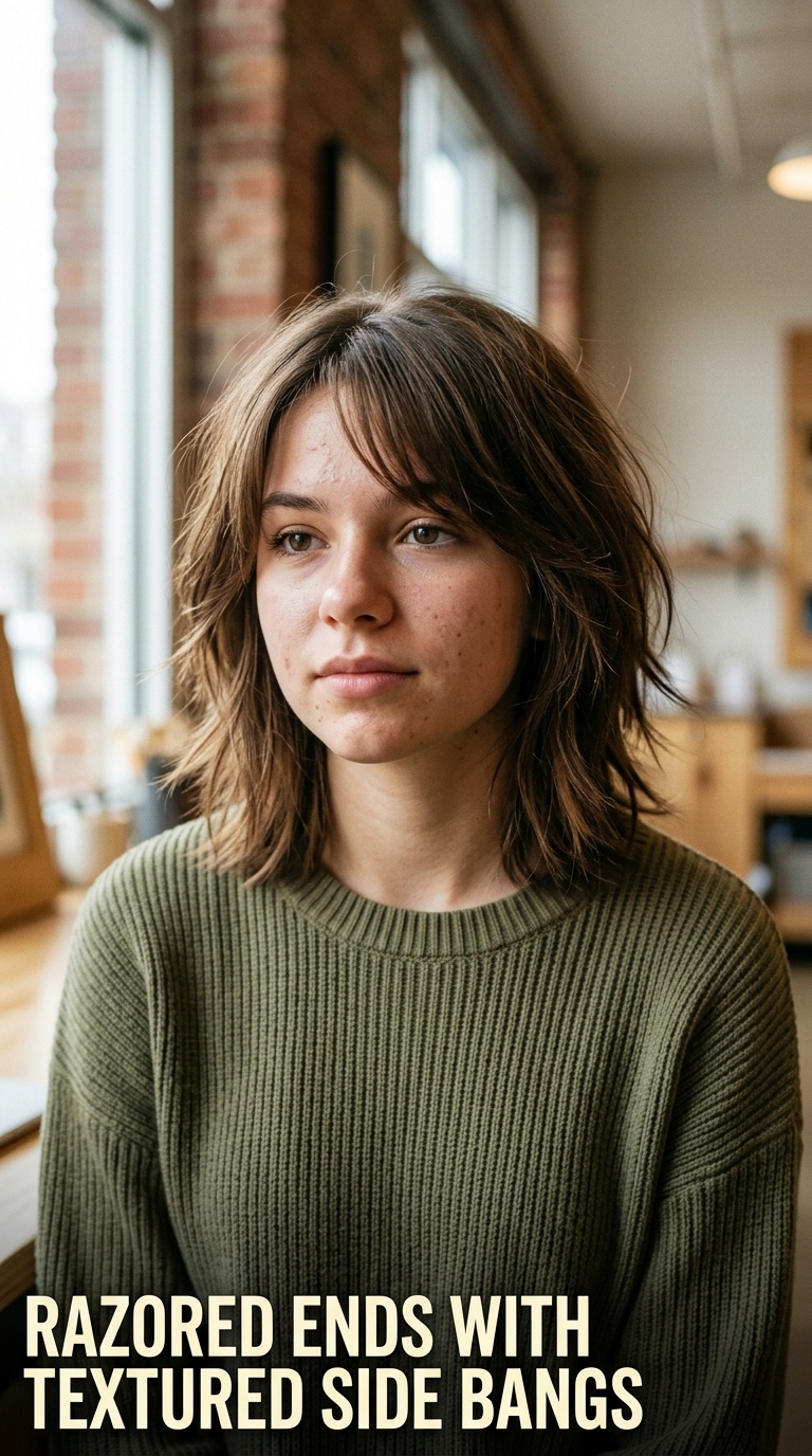 Razored Ends with Textured Side Bangs