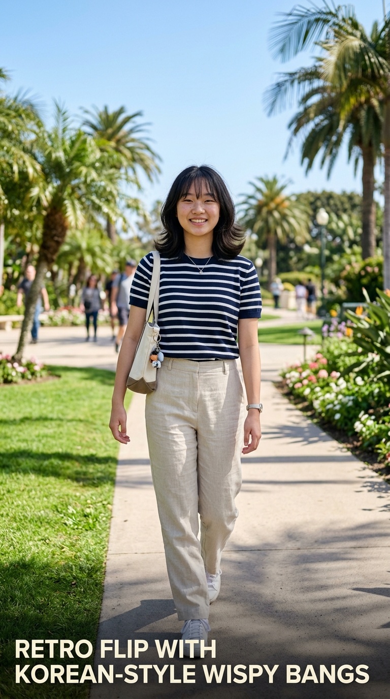 Retro Flip with Korean-Style Wispy Bangs