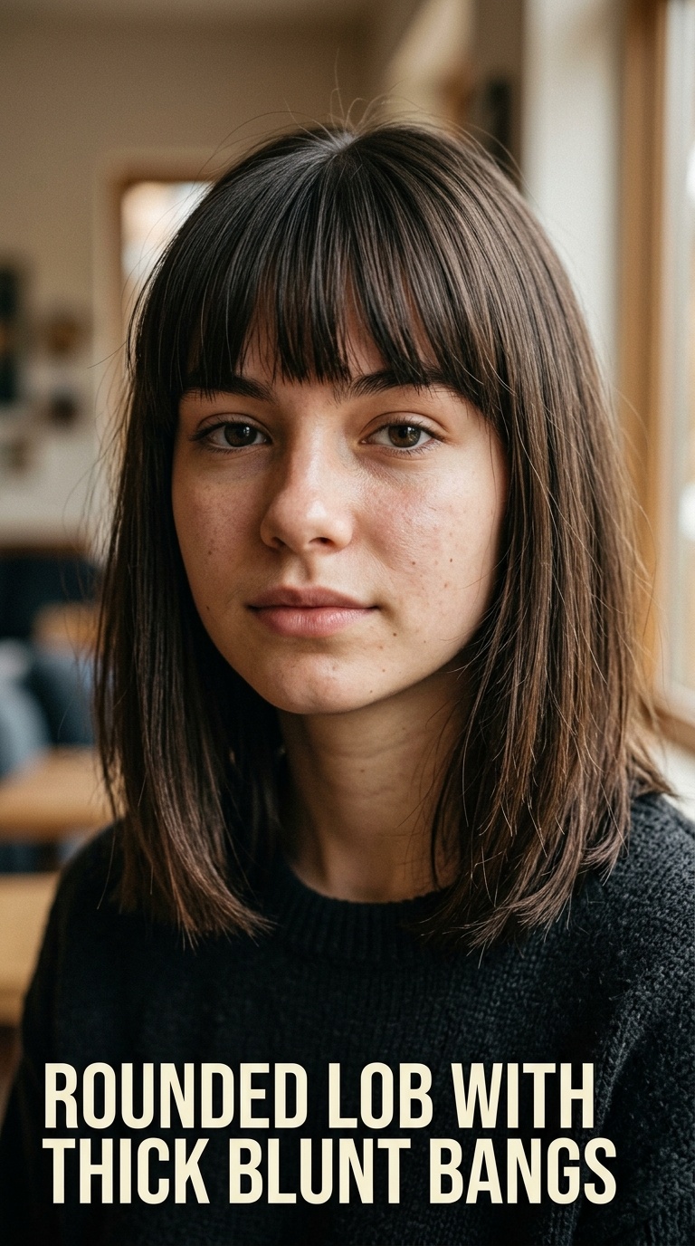 Rounded Lob with Thick Blunt Bangs