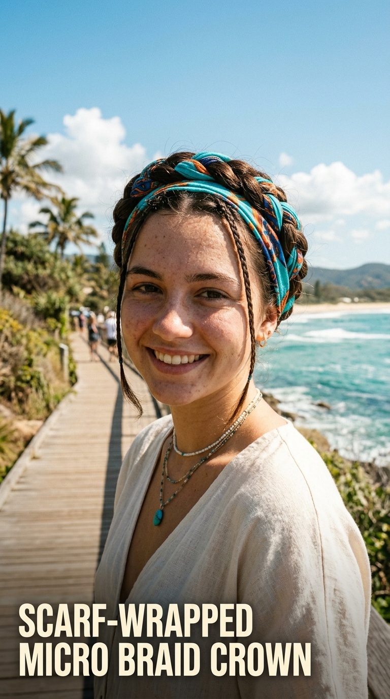 Scarf-Wrapped Micro Braid Crown