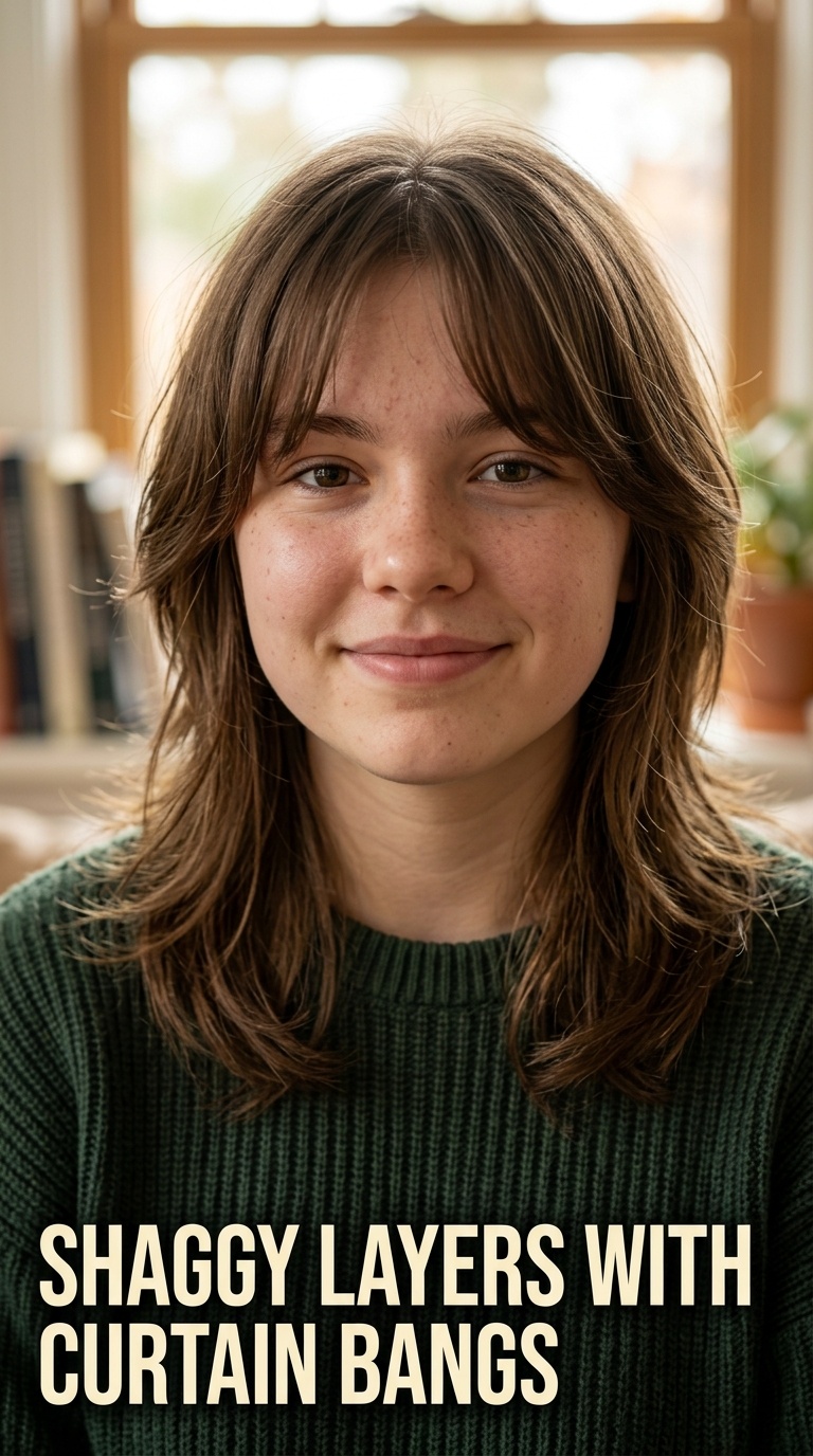 Shaggy Layers with Curtain Bangs