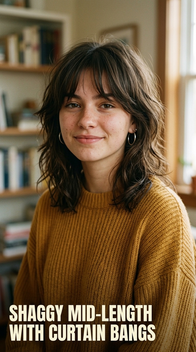 Shaggy Mid-Length with Curtain Bangs