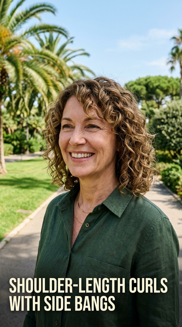 Shoulder-Length Curls with Side Bangs