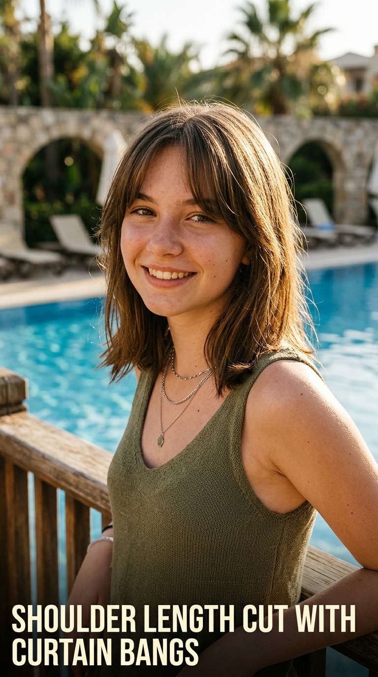 Shoulder Length Cut with Curtain Bangs