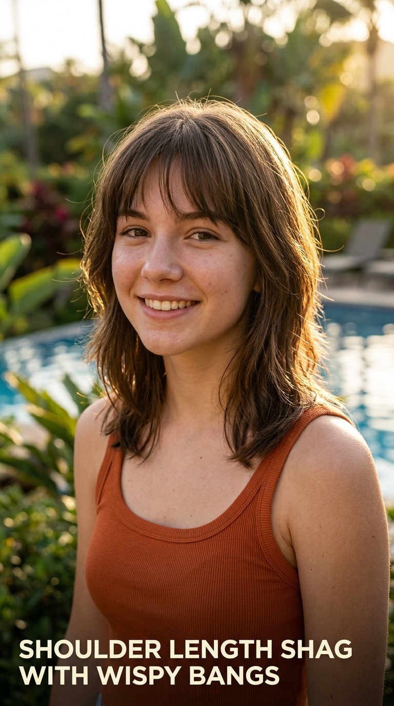 Shoulder Length Shag with Wispy Bangs