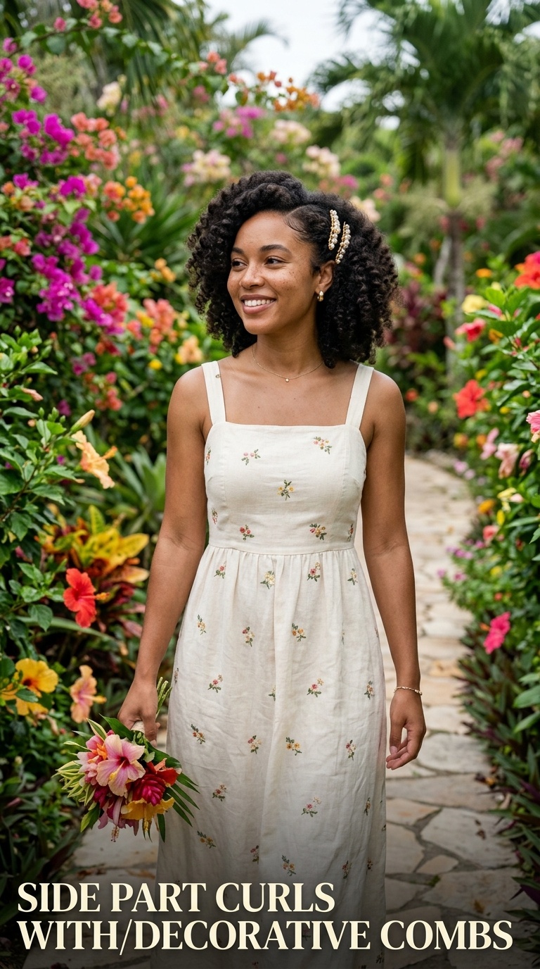 Side Part Curls with Decorative Combs