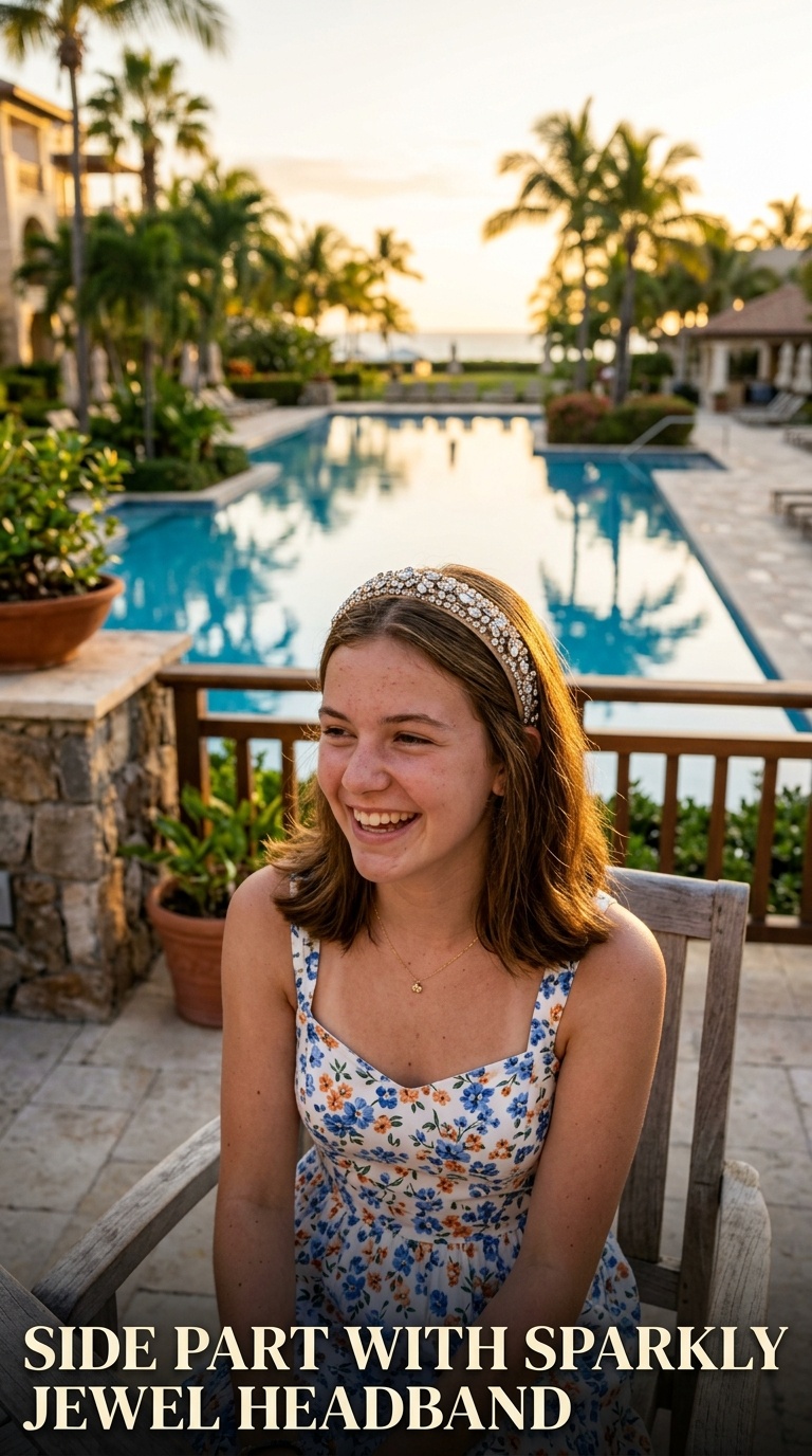 Side Part with Sparkly Jewel Headband