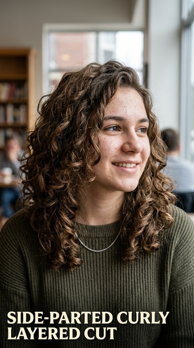 Side-Parted Curly Layered Cut