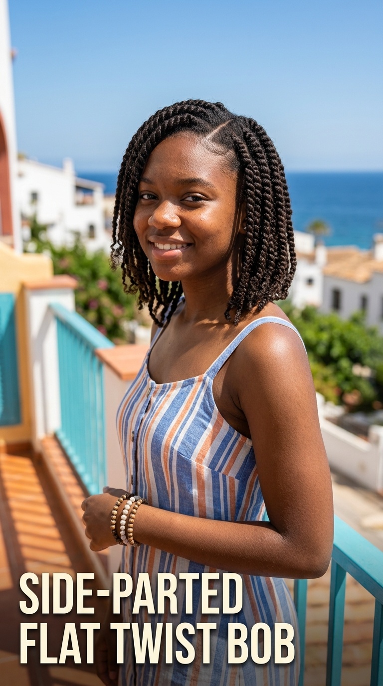 Side-Parted Flat Twist Bob