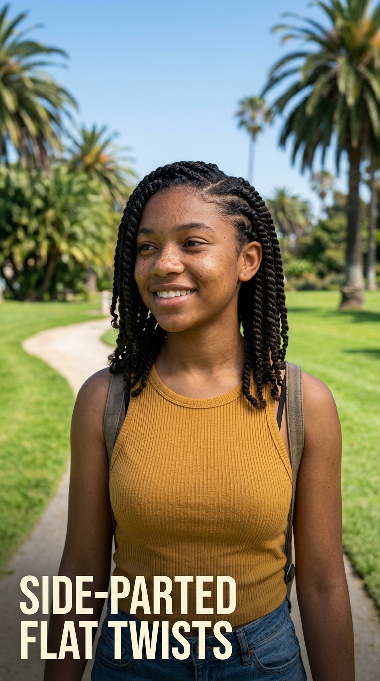 Side-Parted Flat Twists