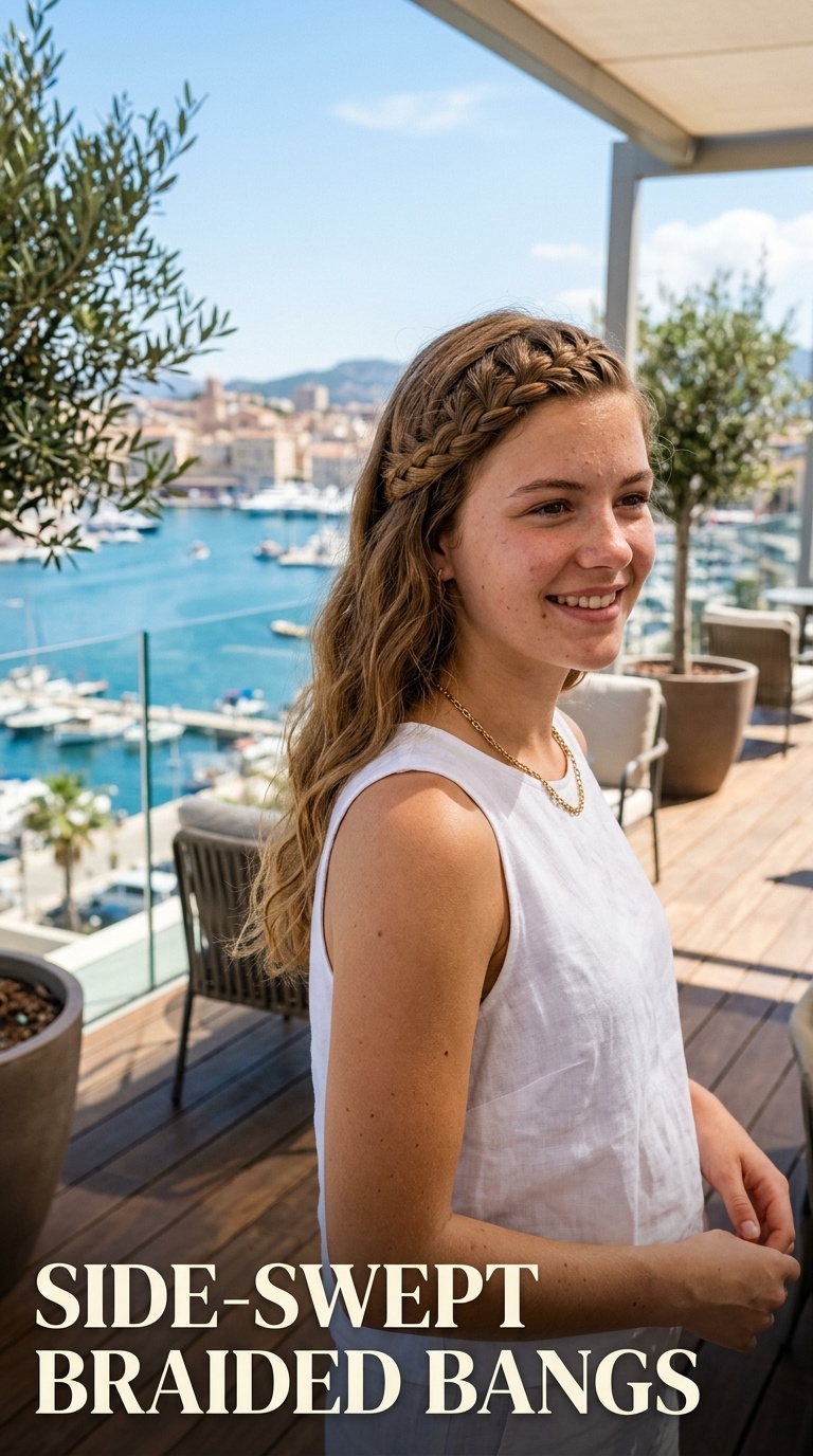 Side-Swept Braided Bangs