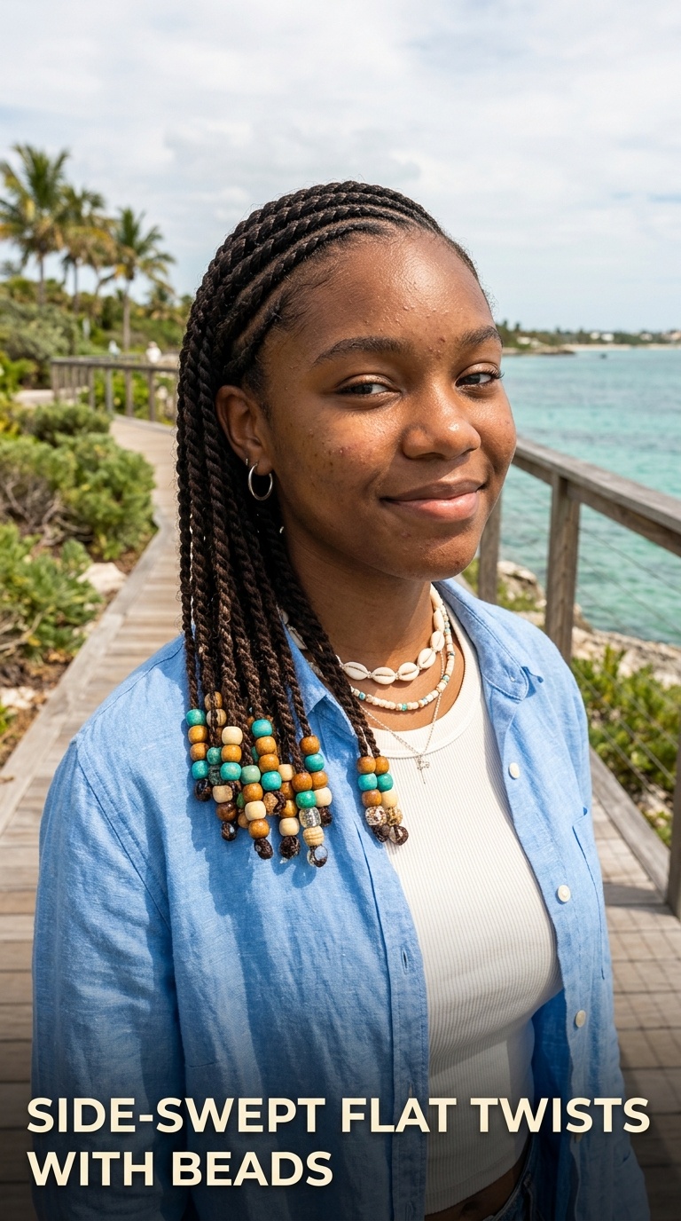 Side-Swept Flat Twists with Beads