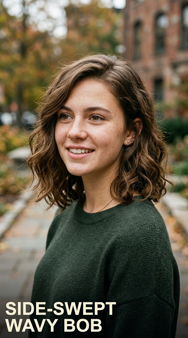 Side-Swept Wavy Bob