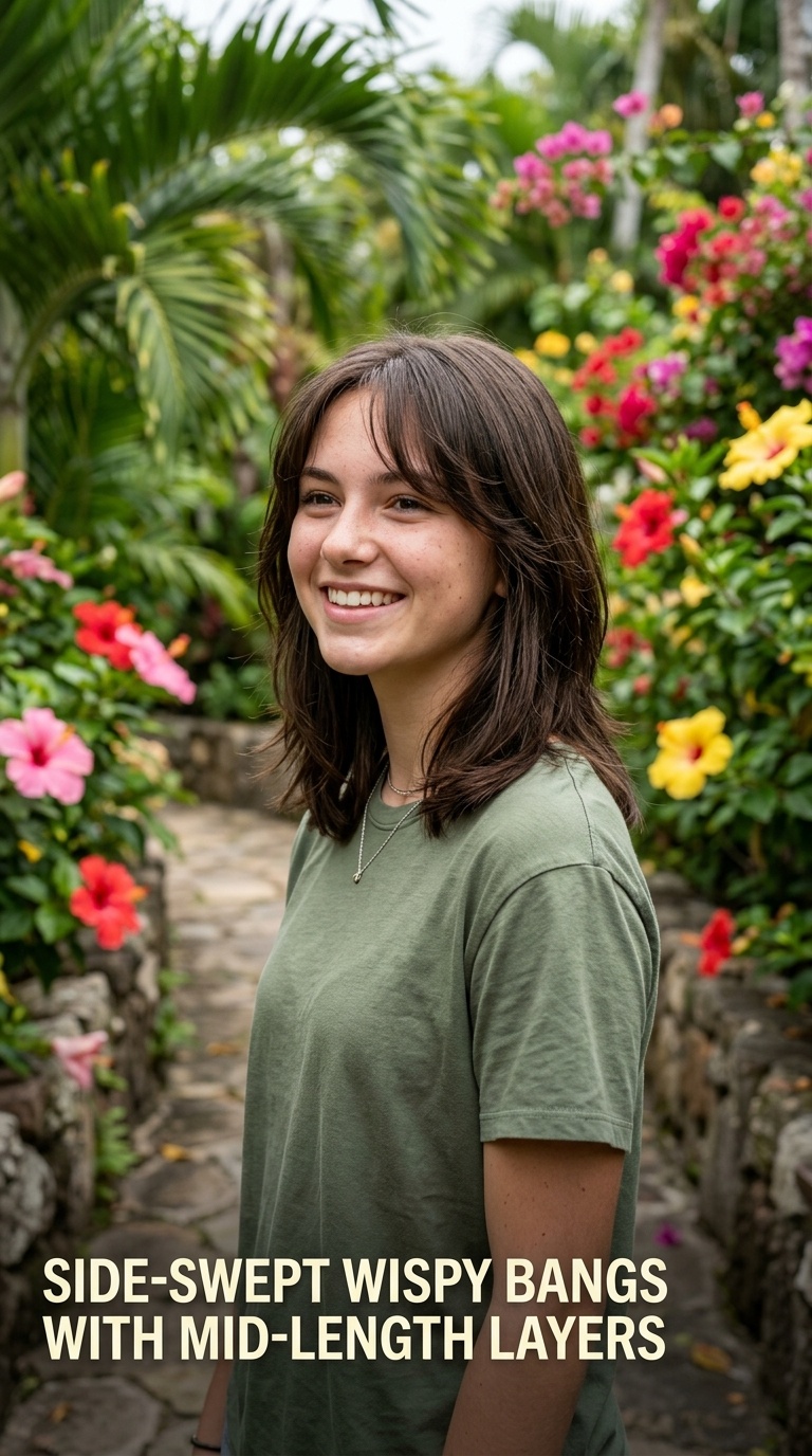 Side-Swept Wispy Bangs with Mid-Length Layers