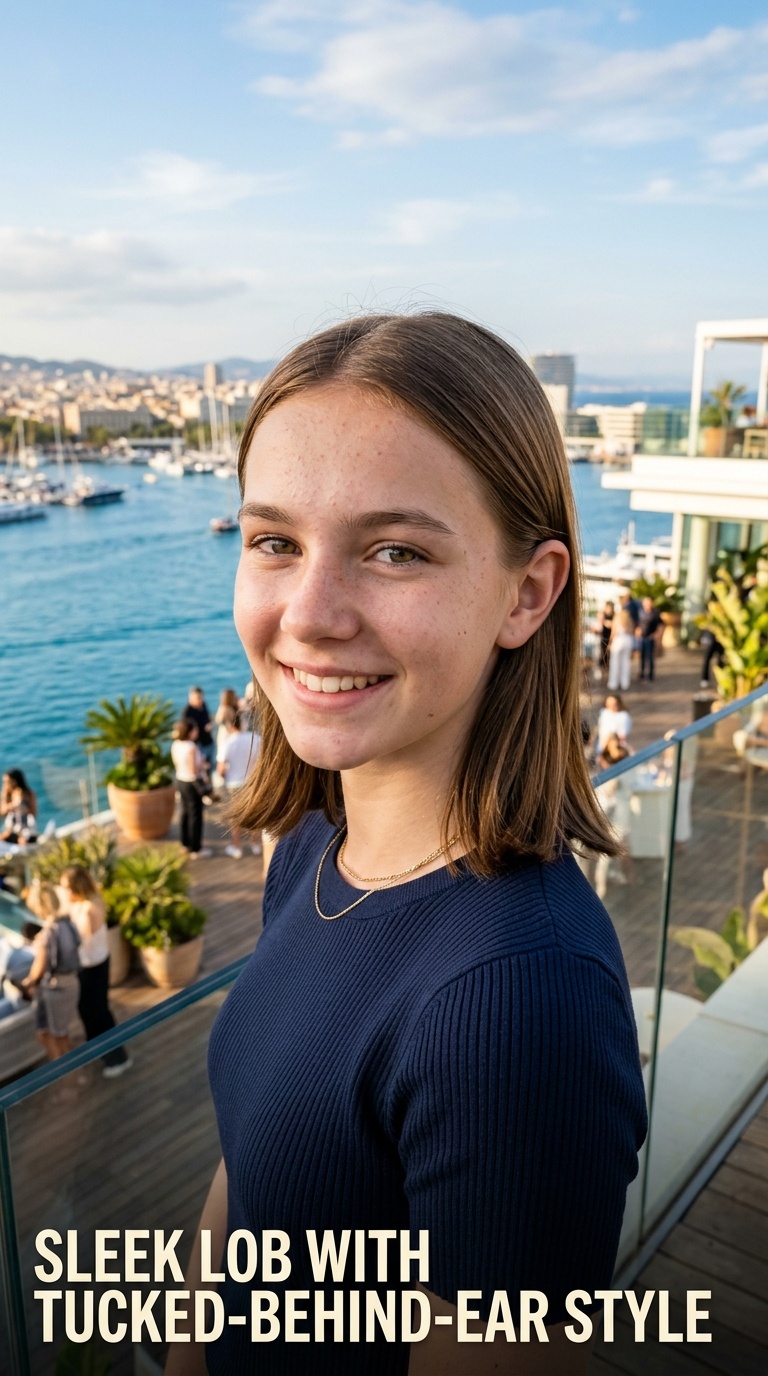 Sleek Lob with Tucked-Behind-Ear Style