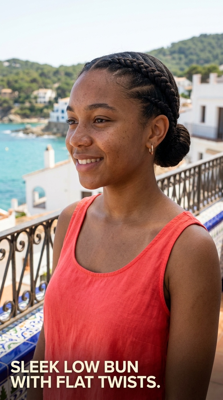 Sleek Low Bun with Flat Twists