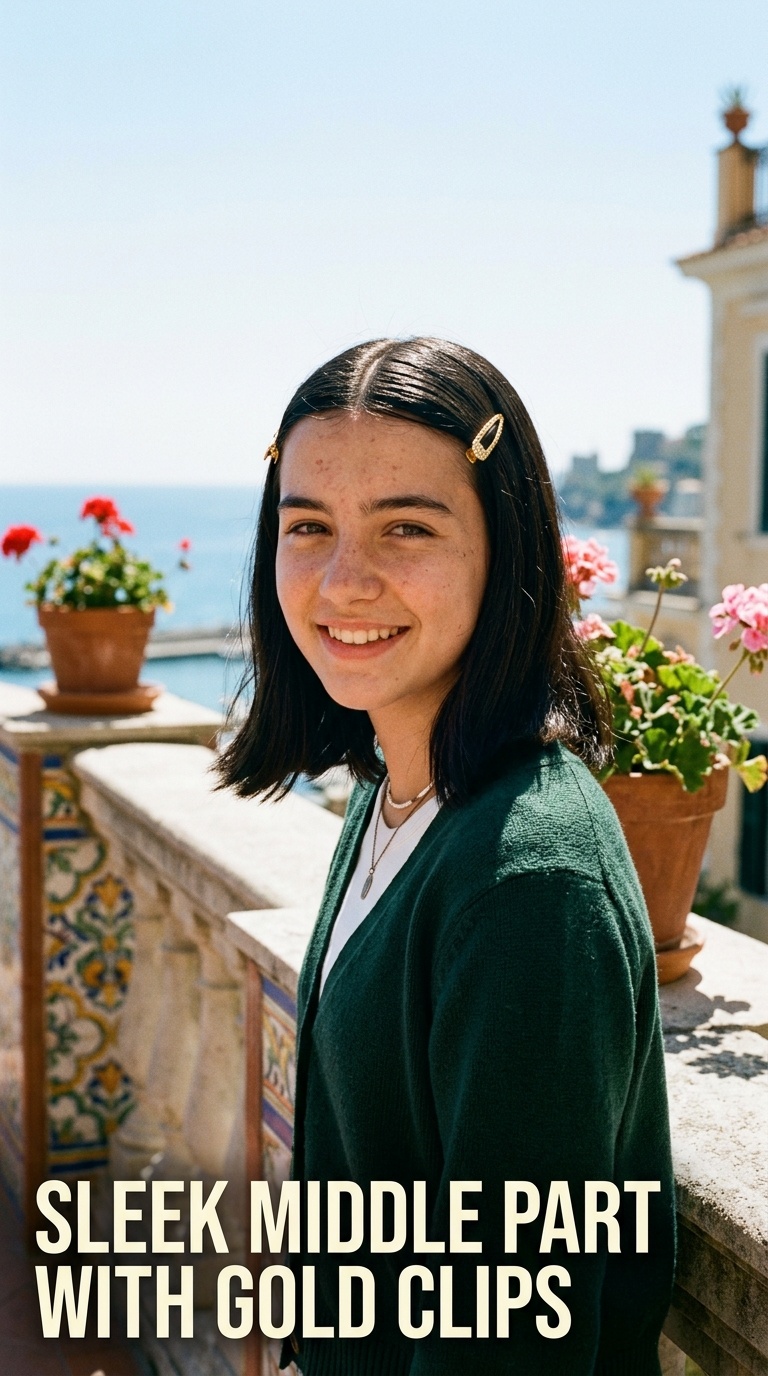 Sleek Middle Part with Gold Clips