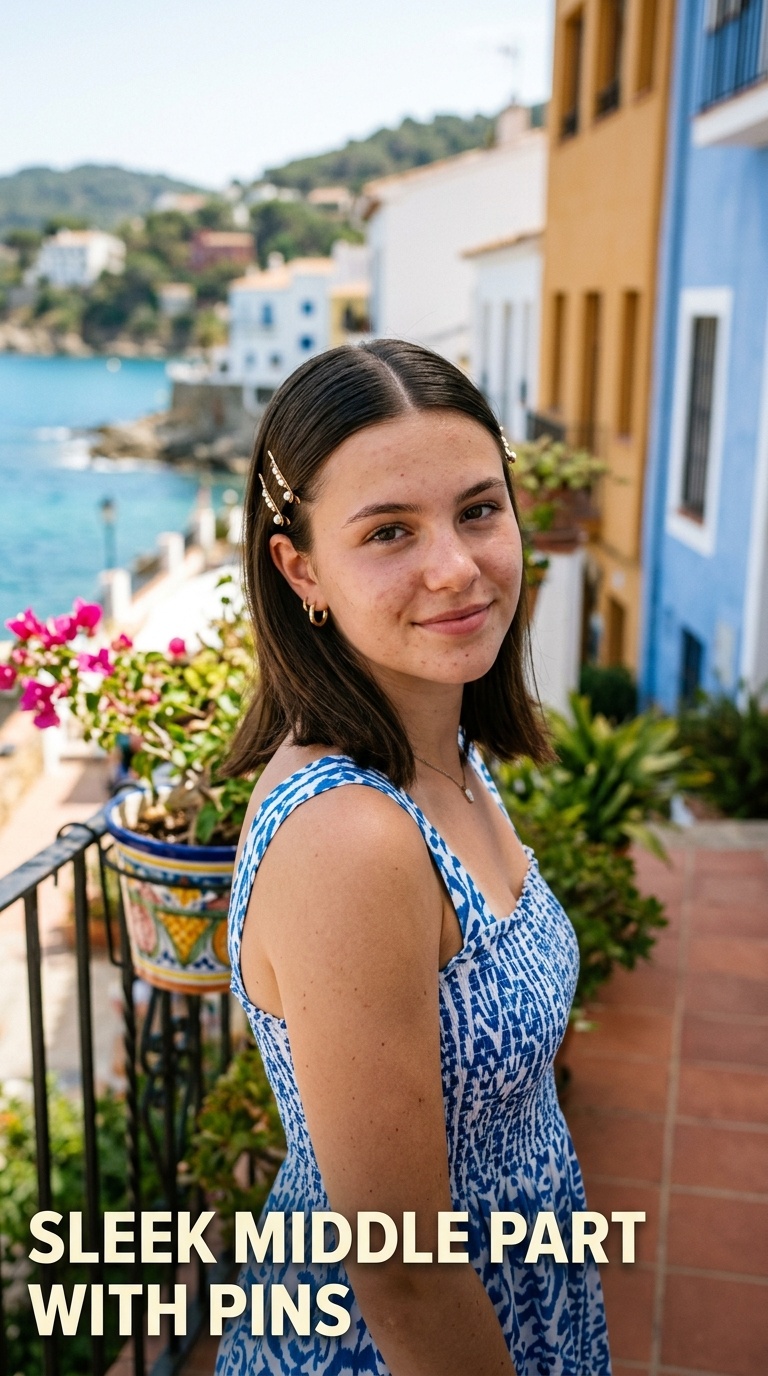 Sleek Middle Part with Pins