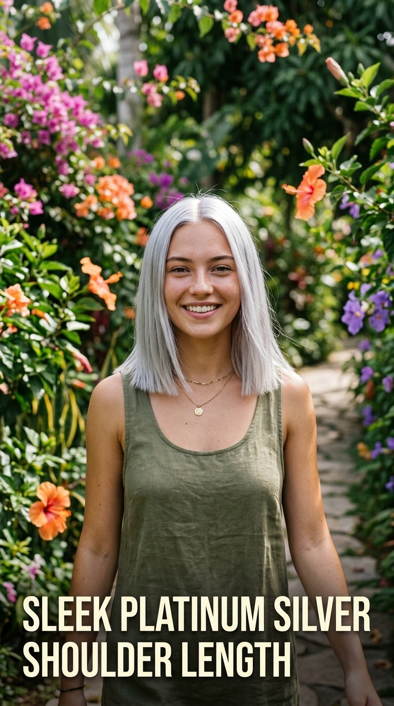 Sleek Platinum Silver Shoulder Length