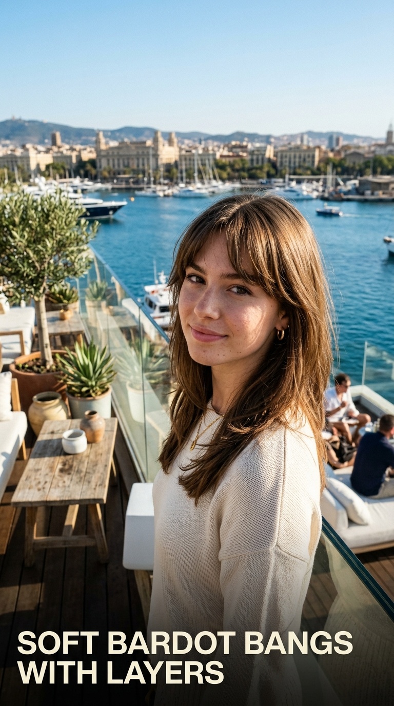Soft Bardot Bangs with Layers