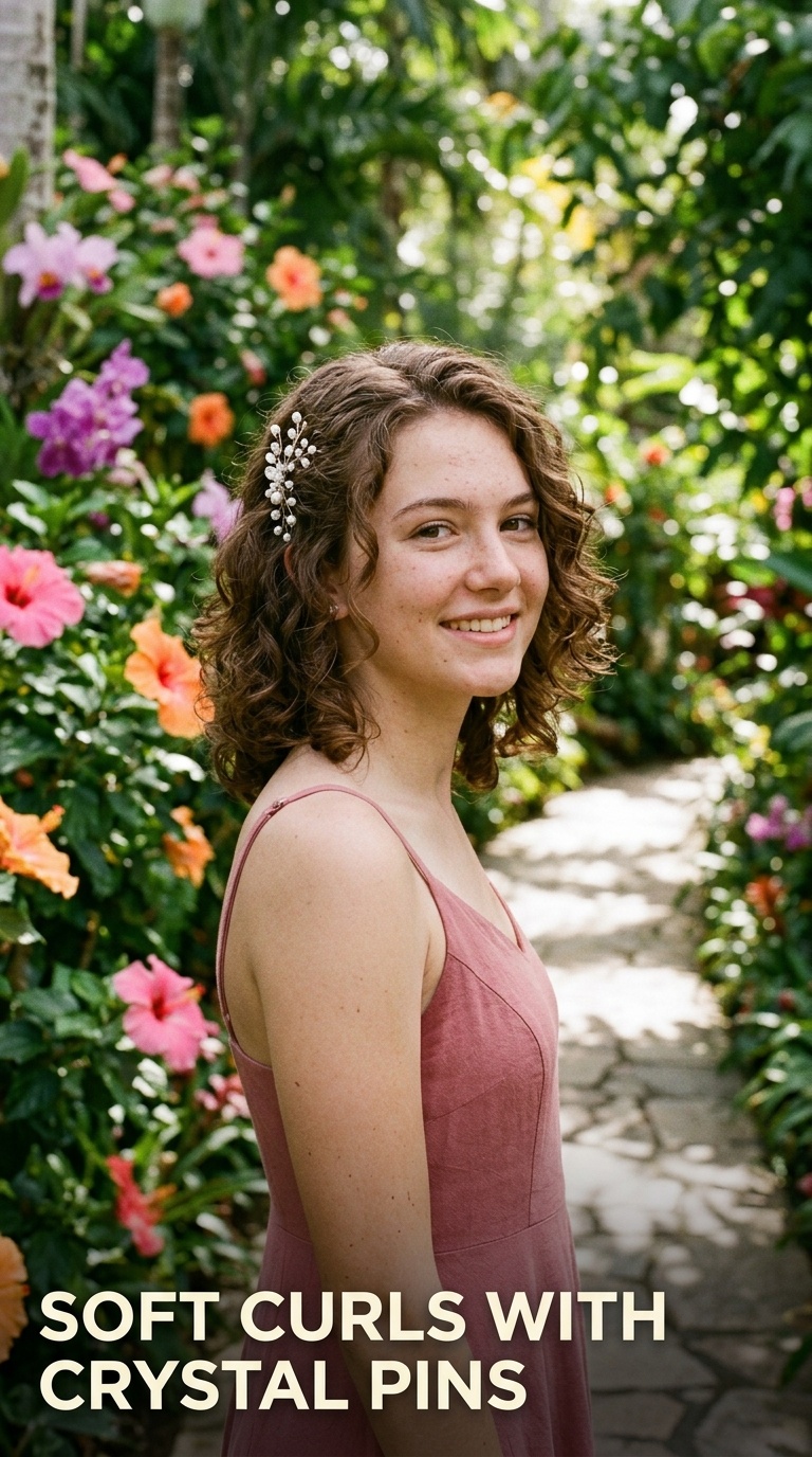 Soft Curls with Crystal Pins