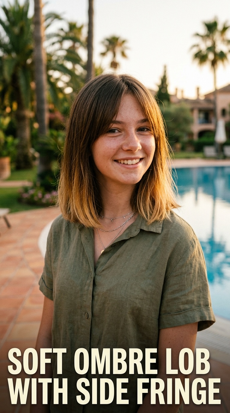 Soft Ombre Lob with Side Fringe