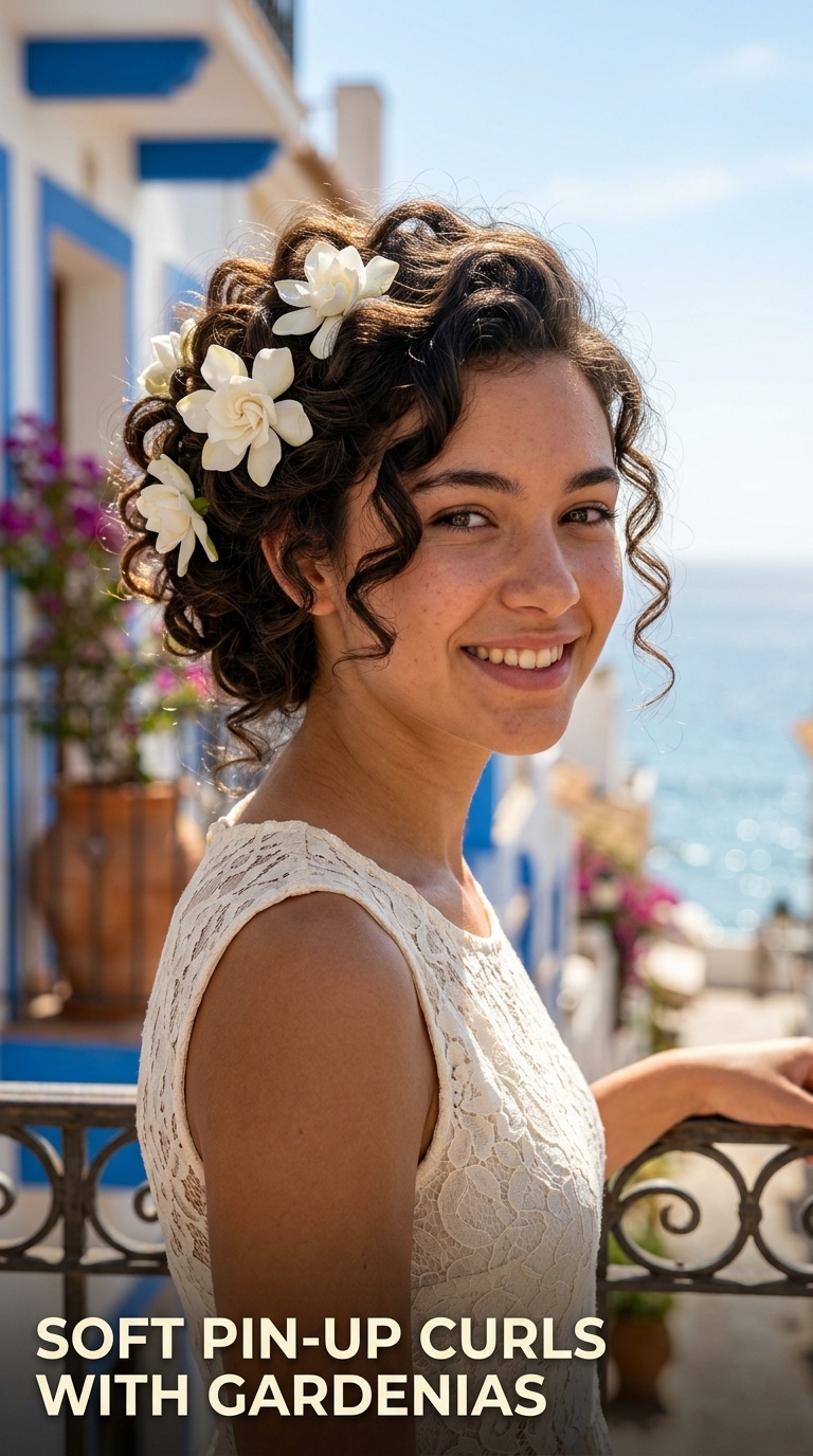 Soft Pin-up Curls with Gardenias