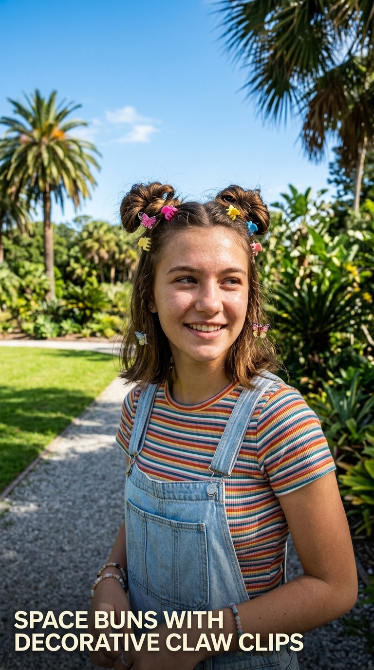 Space Buns with Decorative Claw Clips