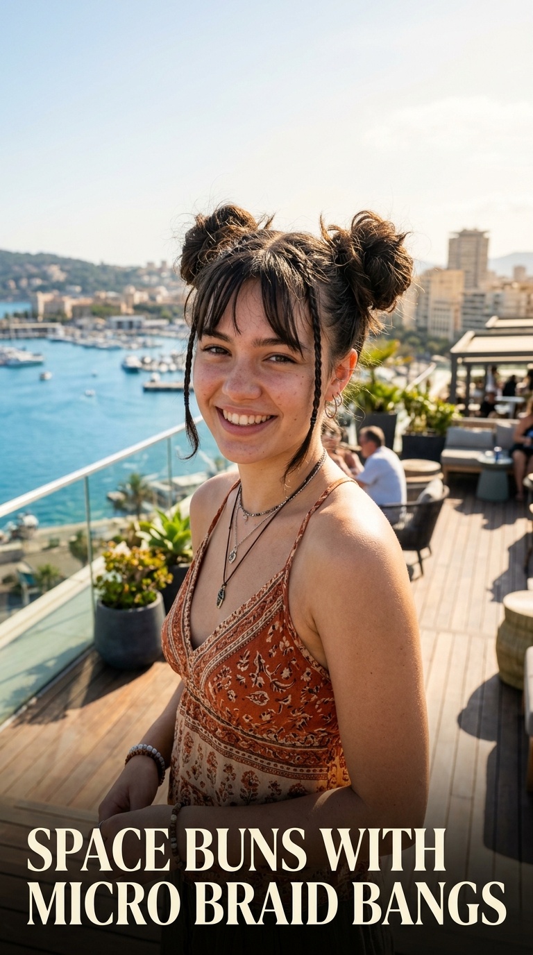 Space Buns with Micro Braid Bangs