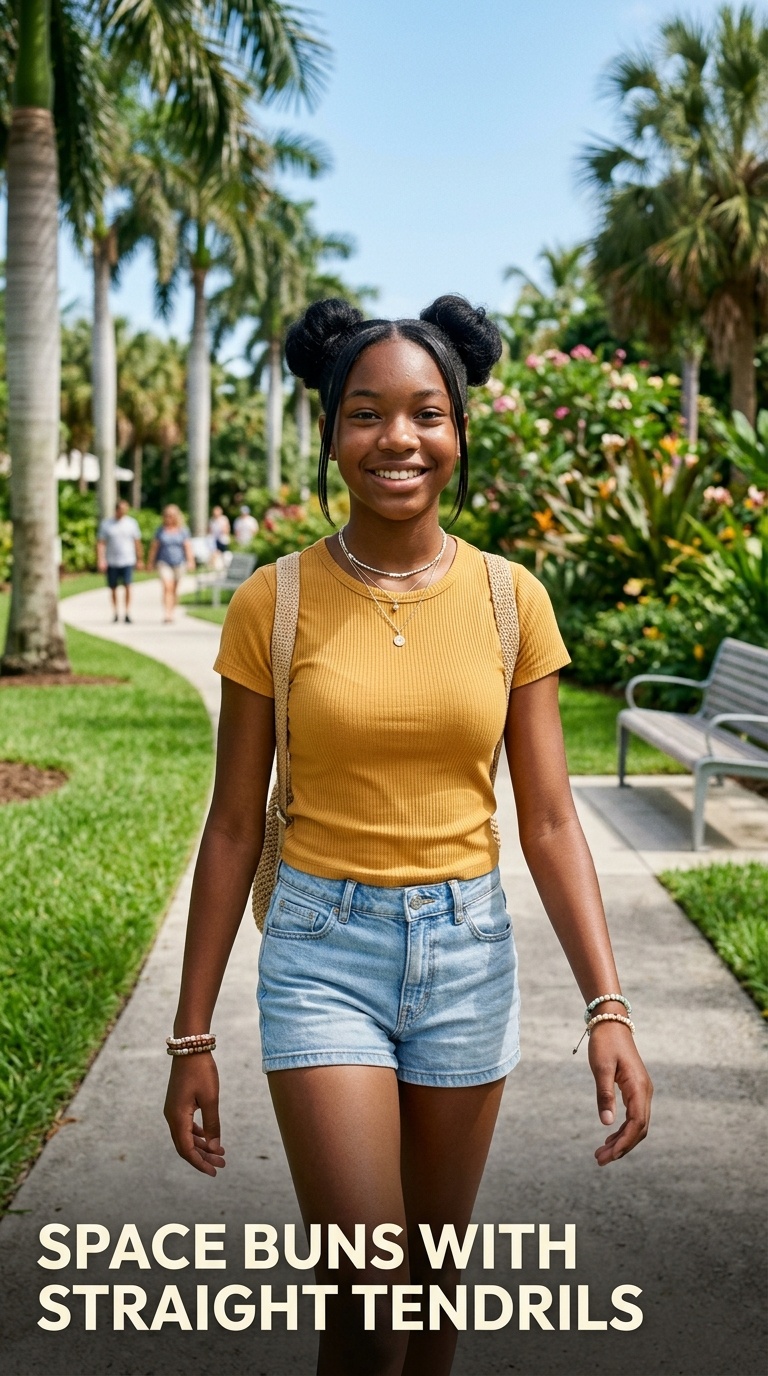 Space Buns with Straight Tendrils