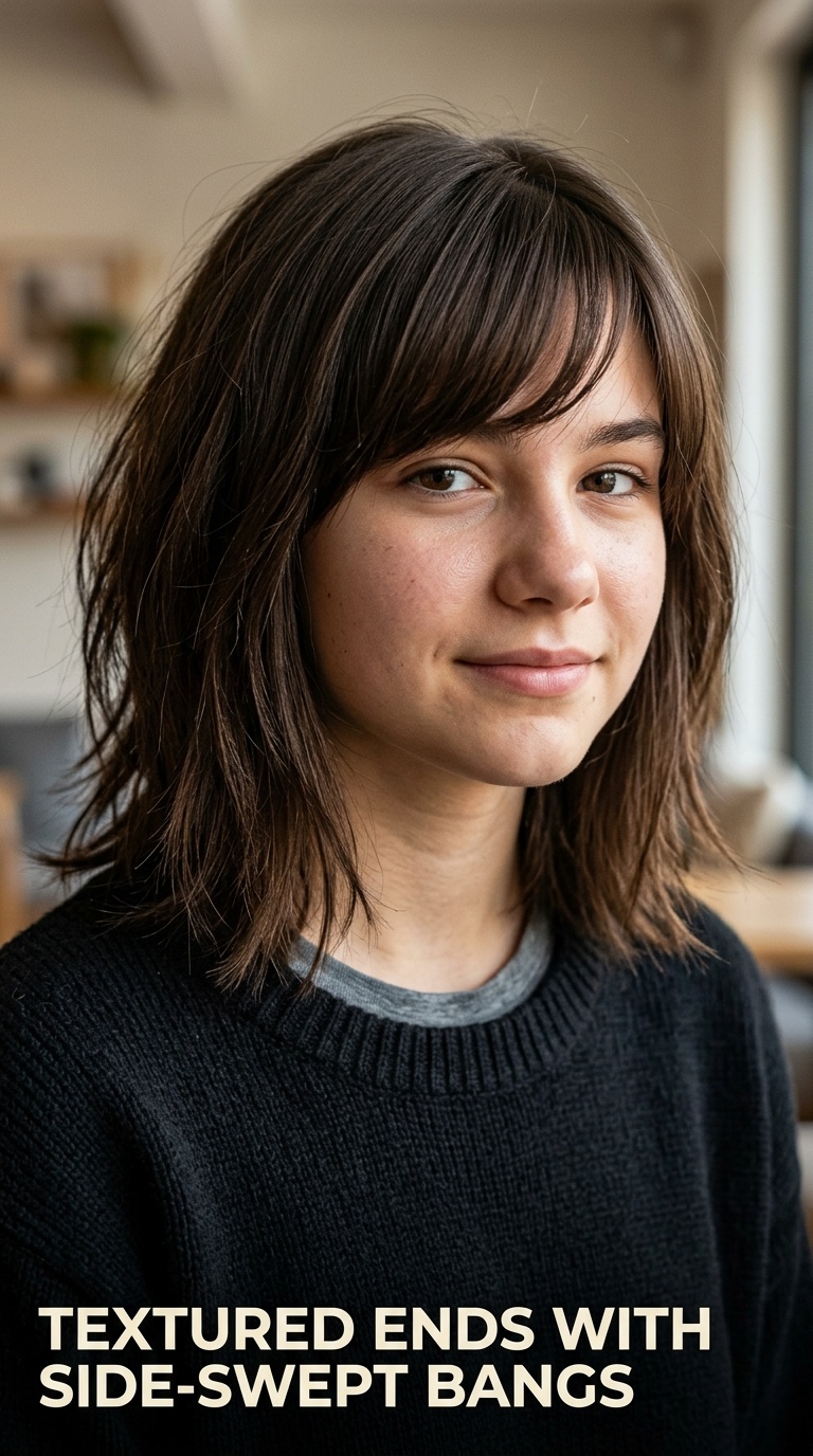 Textured Ends with Side-Swept Bangs