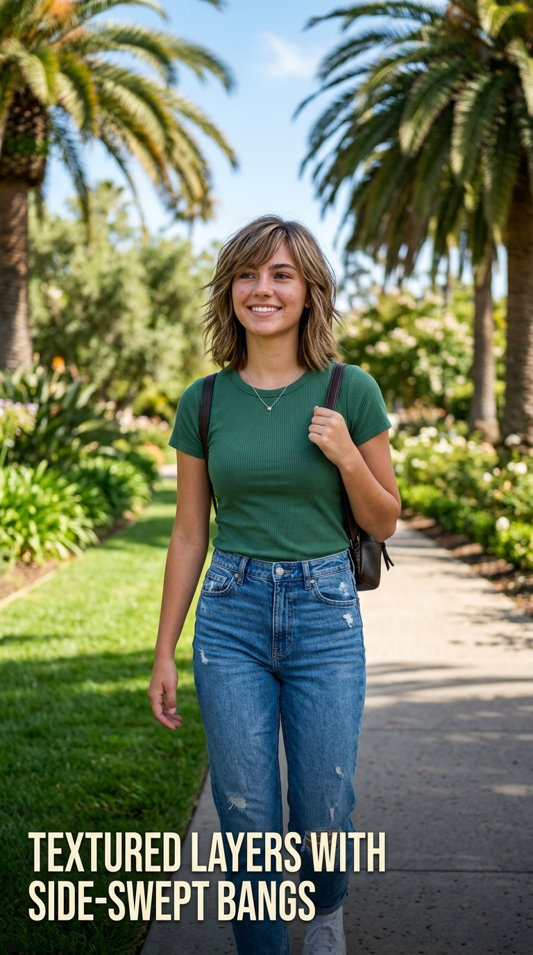 Textured Layers with Side-Swept Bangs