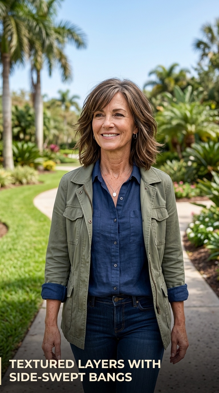 Textured Layers with Side-Swept Bangs