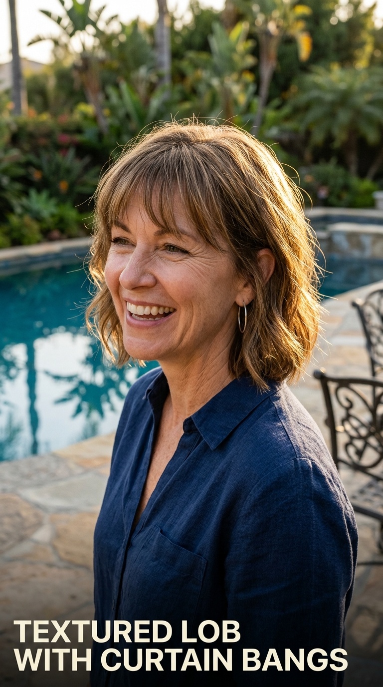 Textured Lob with Curtain Bangs