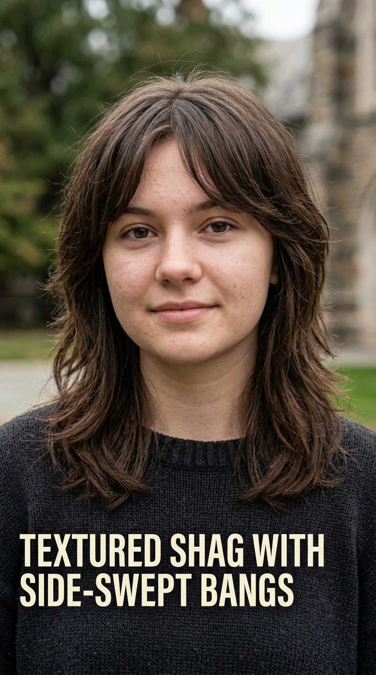 Textured Shag with Side-Swept Bangs