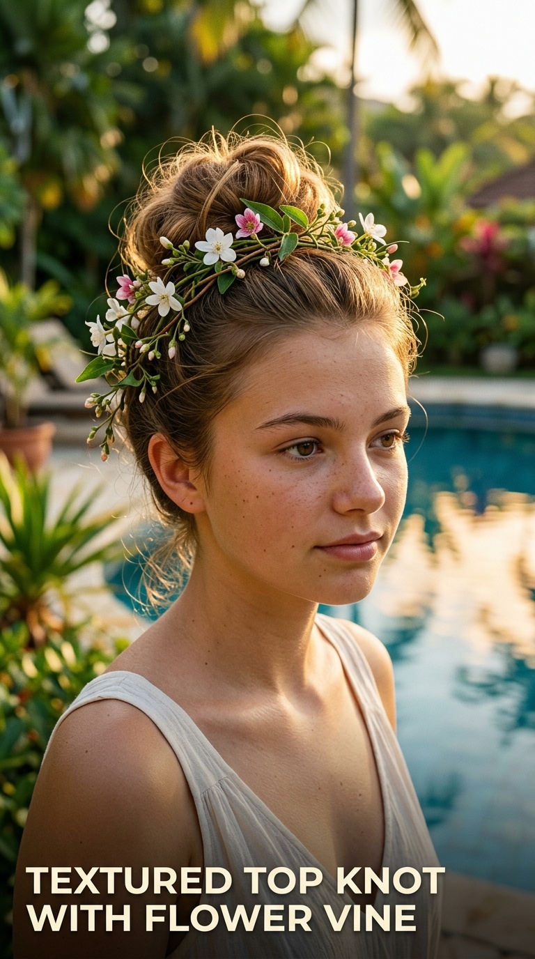 Textured Top Knot with Flower Vine