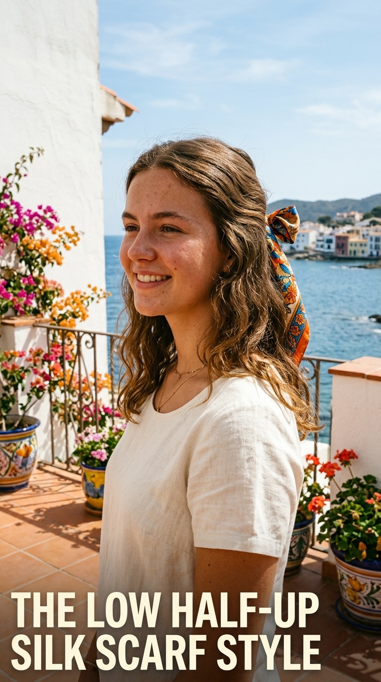 The Low Half-Up Silk Scarf Style